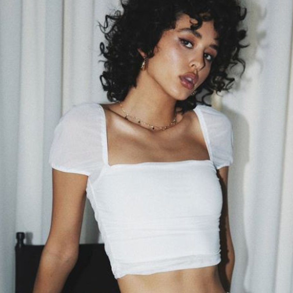 Princess Polly CITY LIGHTS CROP TOP WHITE S